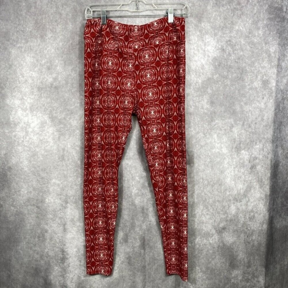 LuLaRoe Leggings Stretch Pant Womens Tall & CurvyDeer Red Geometric Design Comfy